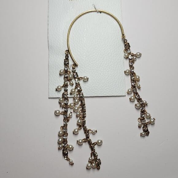 Free People Judy Pearl Ear Chain Cuff Gold Earring Dangle Rhinestone Ear Party - Picture 2 of 11